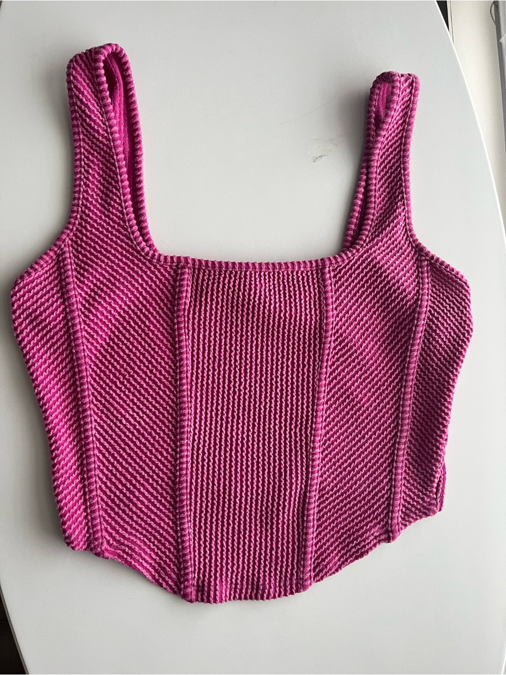 Moa Moa Fuchsia Knit Square-Neck Crop Tank